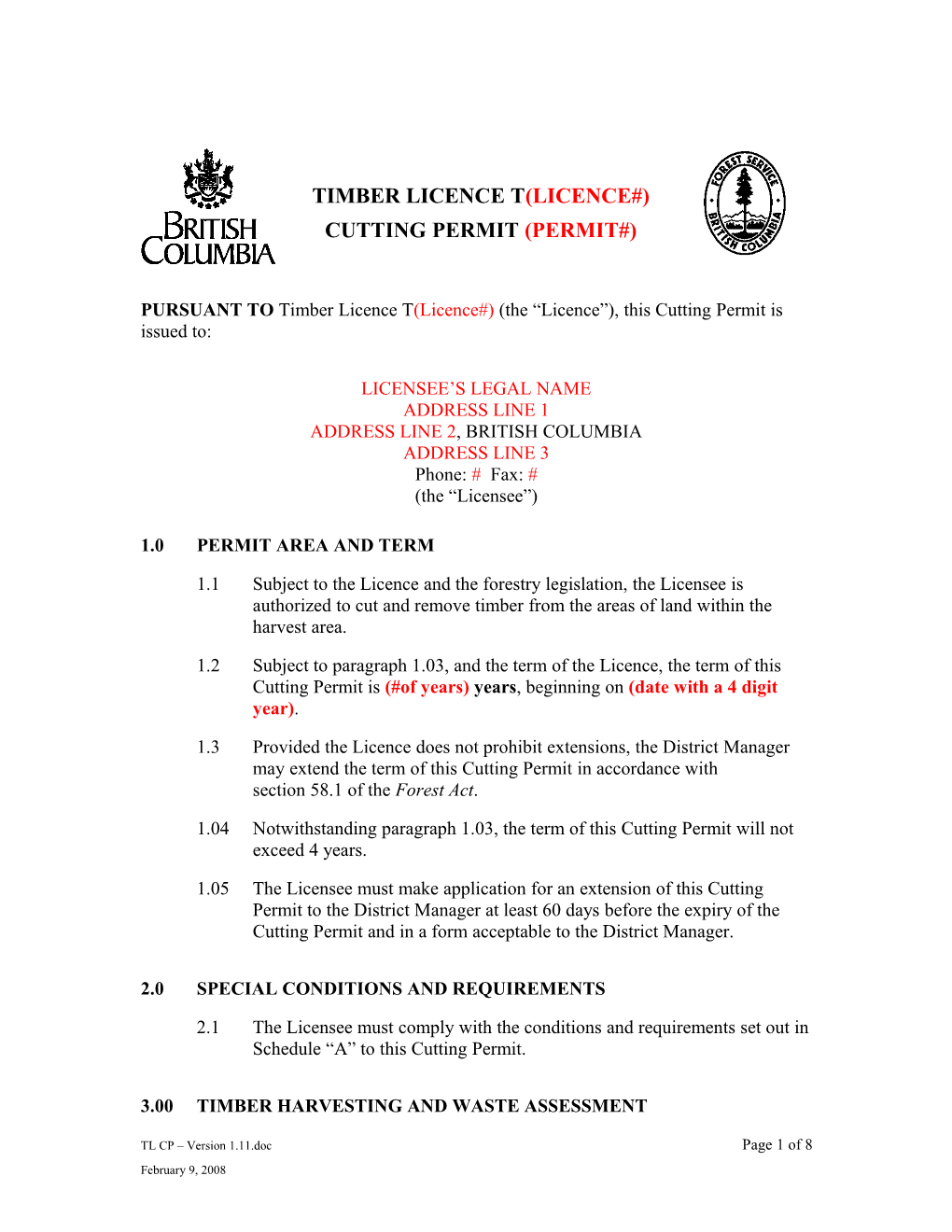 TIMBER LICENCE T(Licence#)