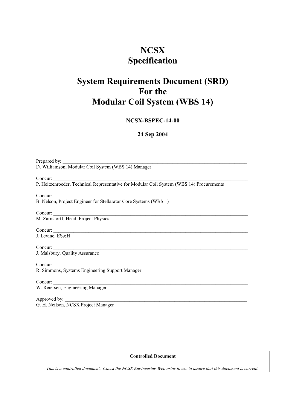Modular Coil System Requirementsncsx BSPEC-14-01-00