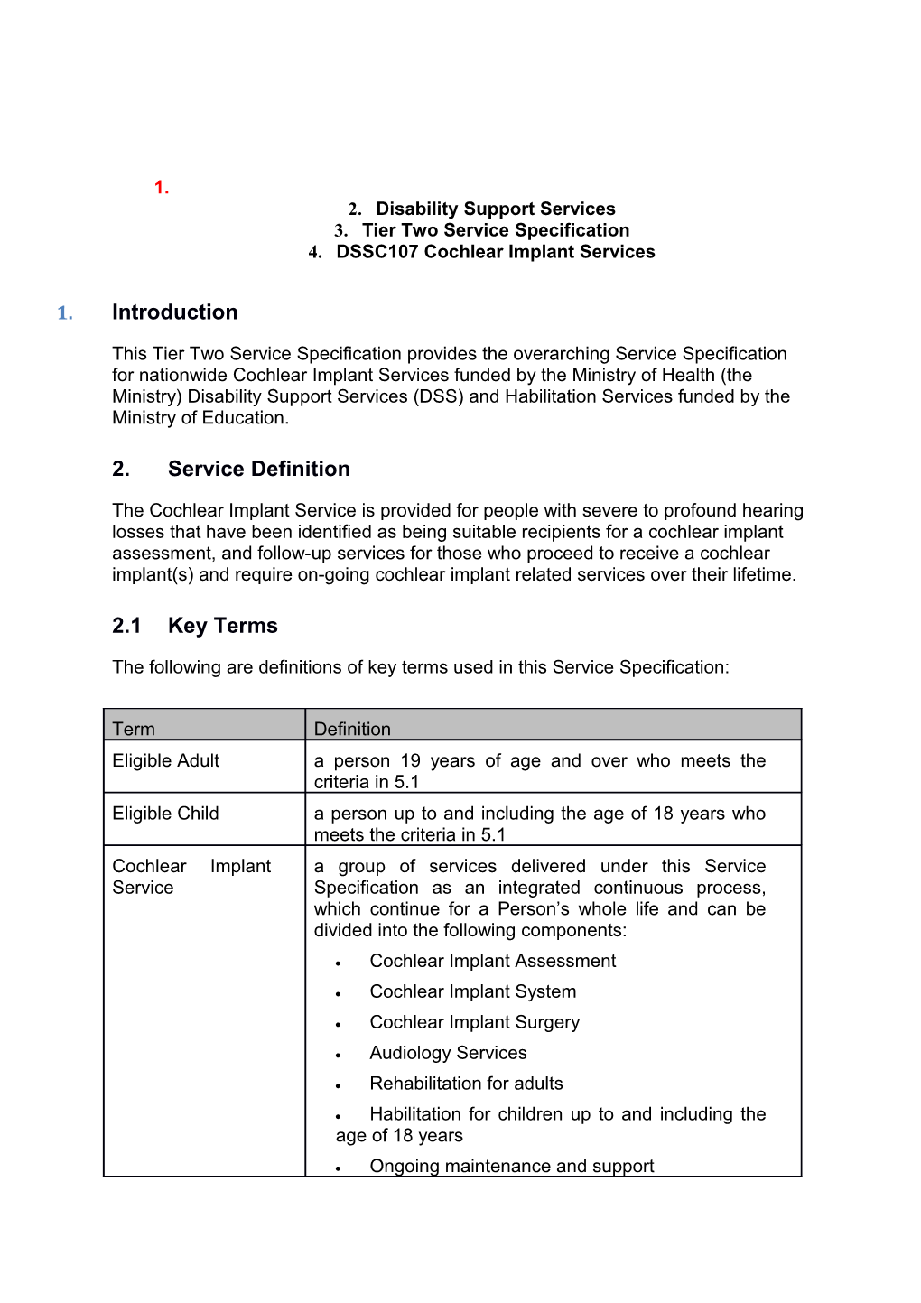 Disability Support Services Tier Two Service Specification - DSSC107 Cochlear Implant Services