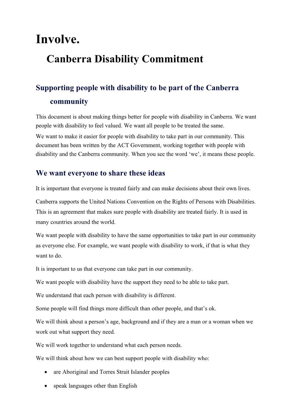 Involve.Canberra Disability Commitment