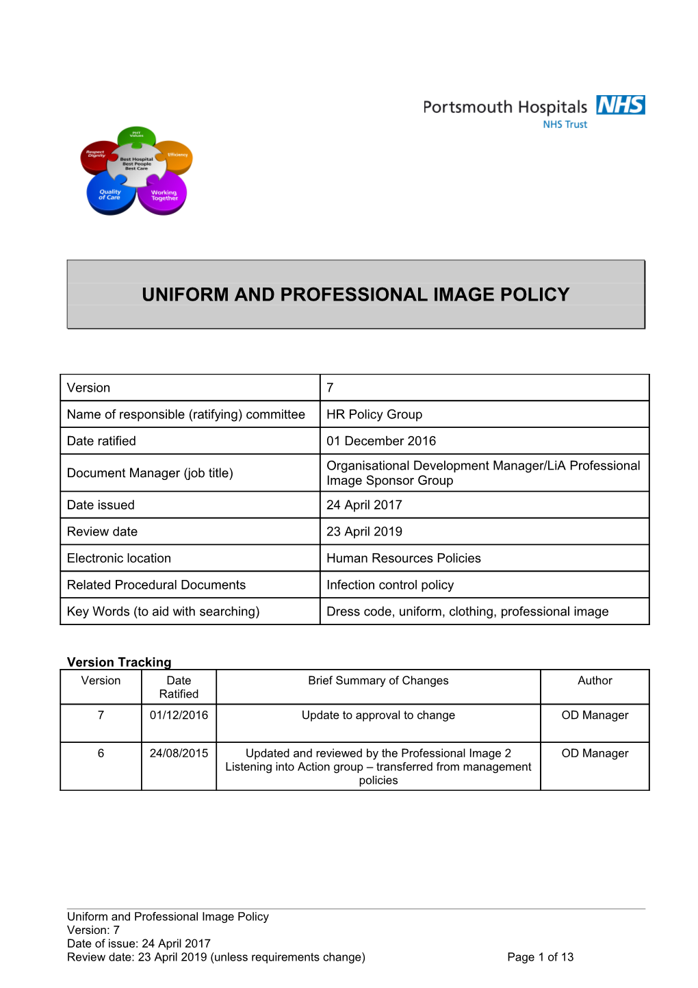 Uniform and Professional Image Policy