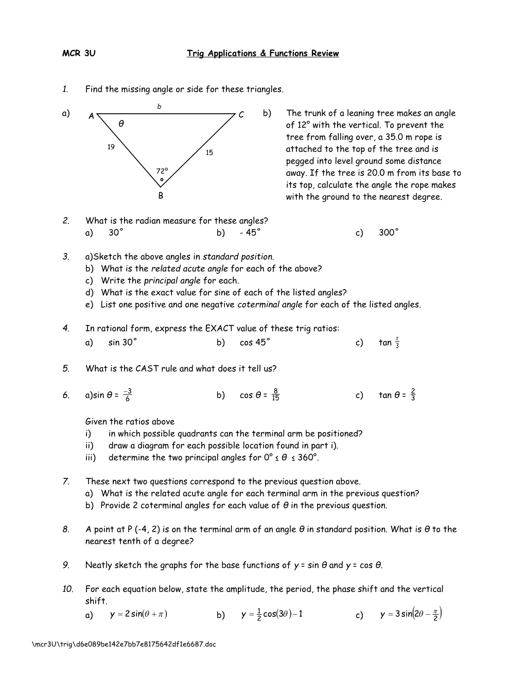 MCR 3Utrig Applications & Functions Review