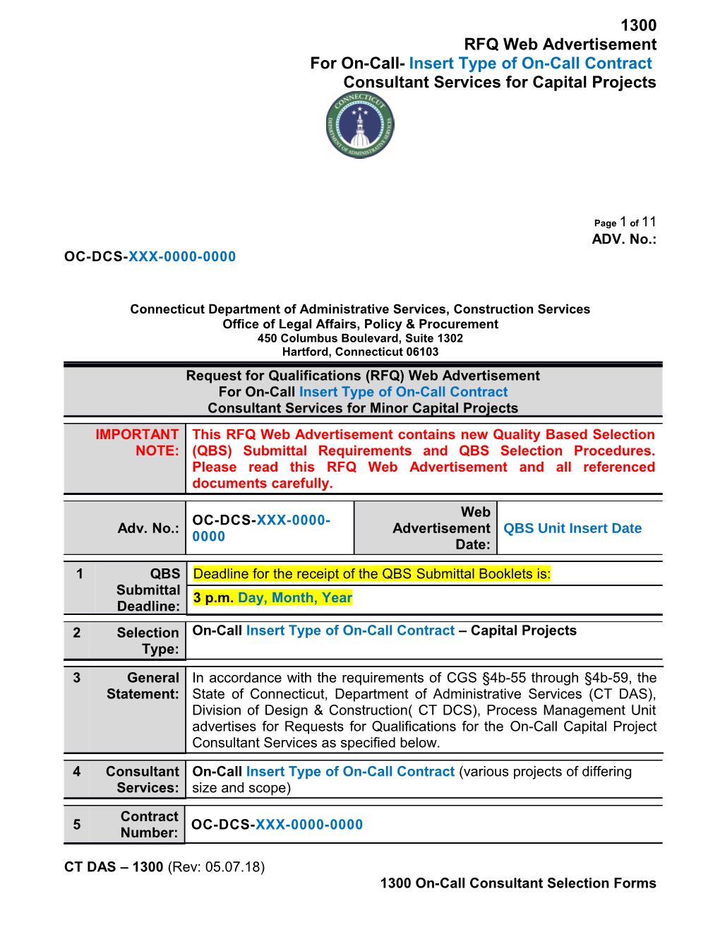 1300 RFQ Web Advertisement for On-Call Counsultant Services