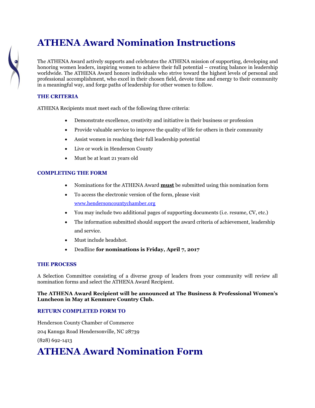 ATHENA Award Nomination Form (Page 1 of 3)