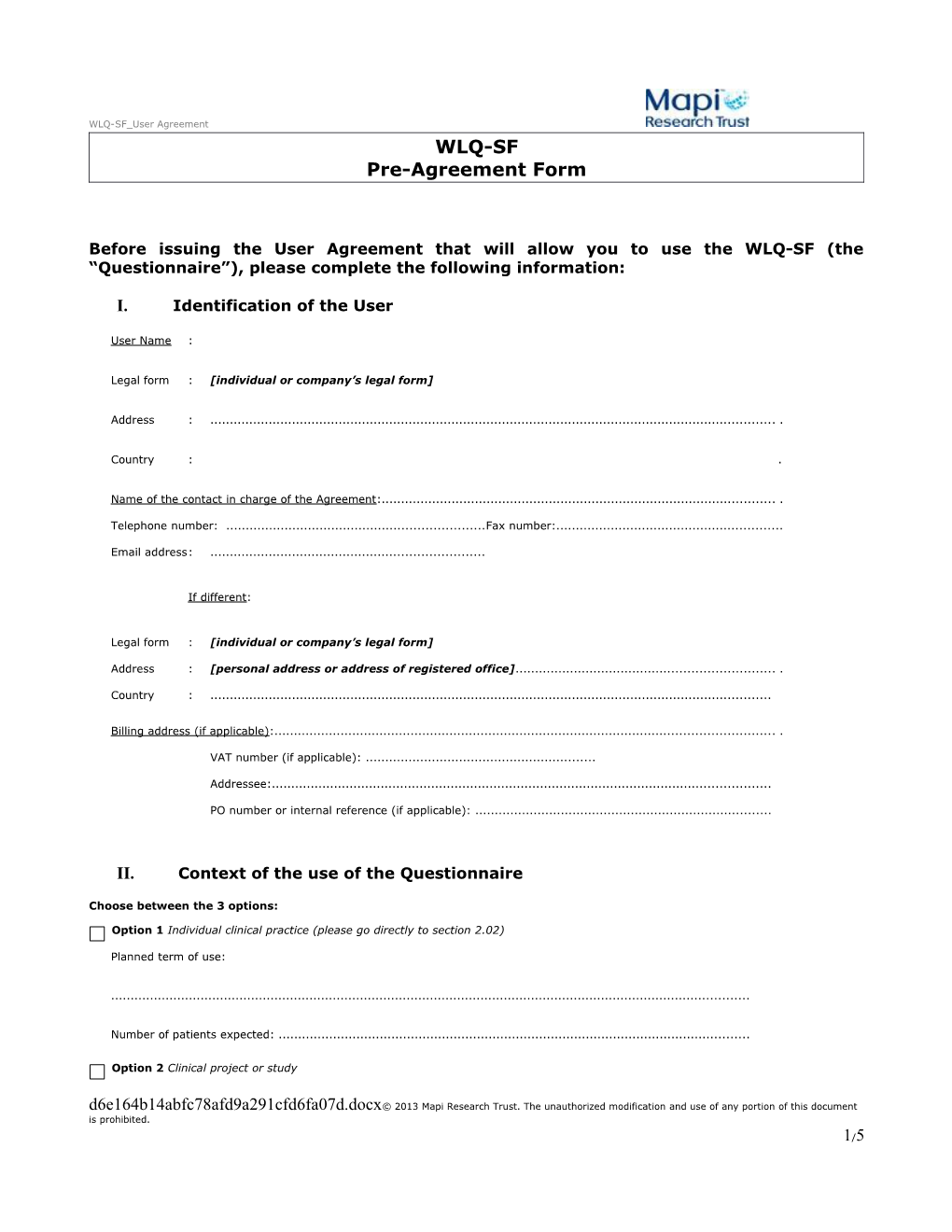 Pre-Agreement Form