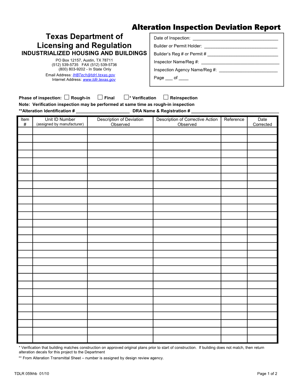 Alteration Inspection Deviation Report