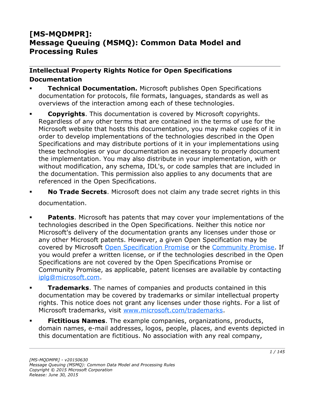 Message Queuing (MSMQ): Common Data Model and Processing Rules