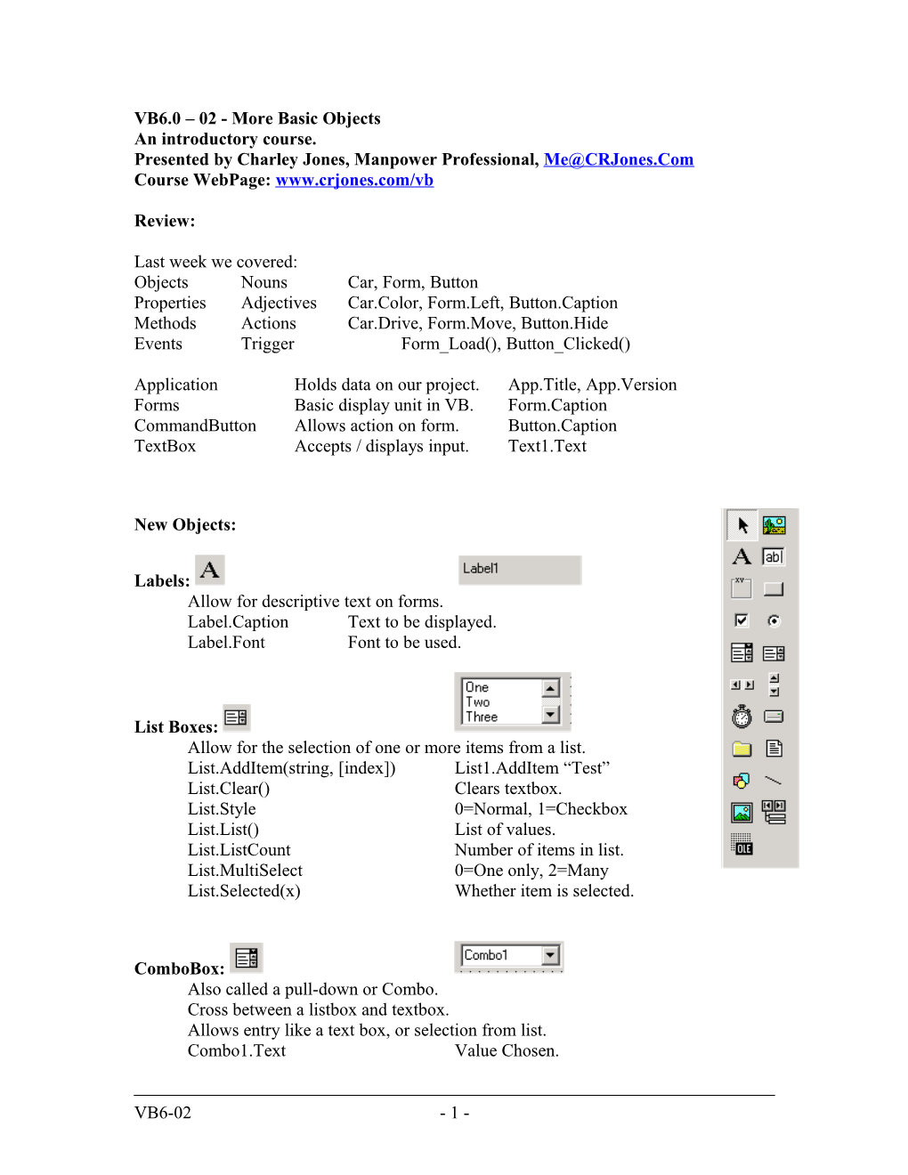 VB6.0 02 - More Basic Objects an Introductory Course