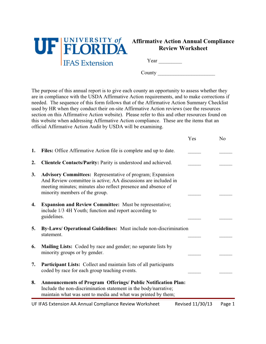 Annual Compliance Review Worksheet