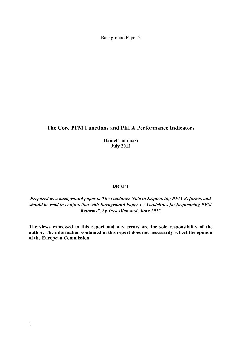 The Core PFM Functions and PEFA Performance Indicators