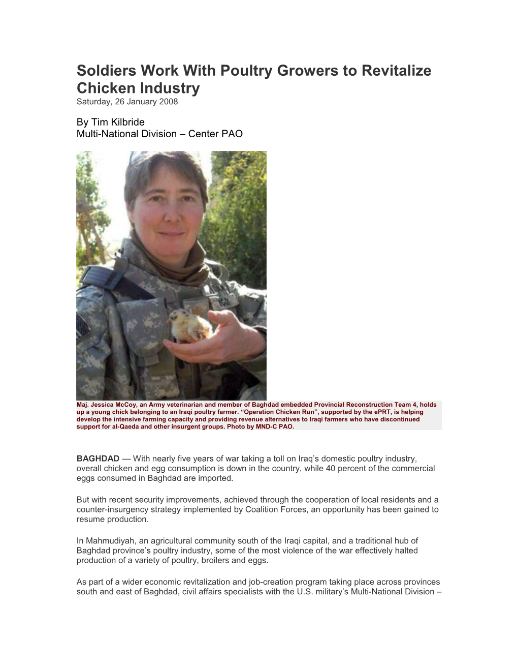 Soldiers Work with Poultry Growers to Revitalize Chicken Industry