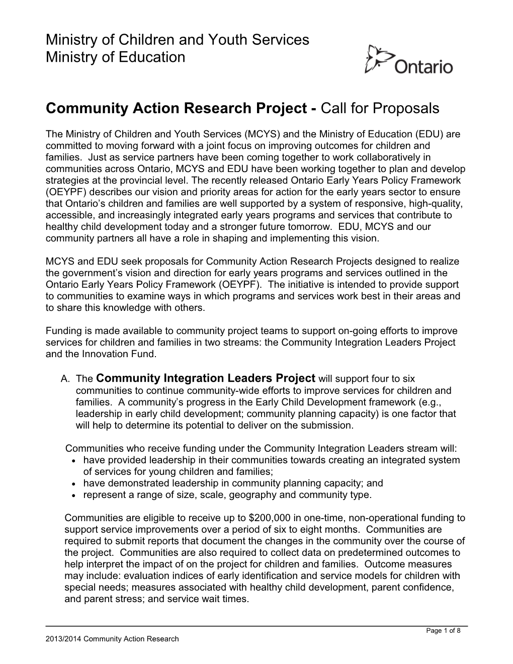 Community Action Research Project - Call for Proposals