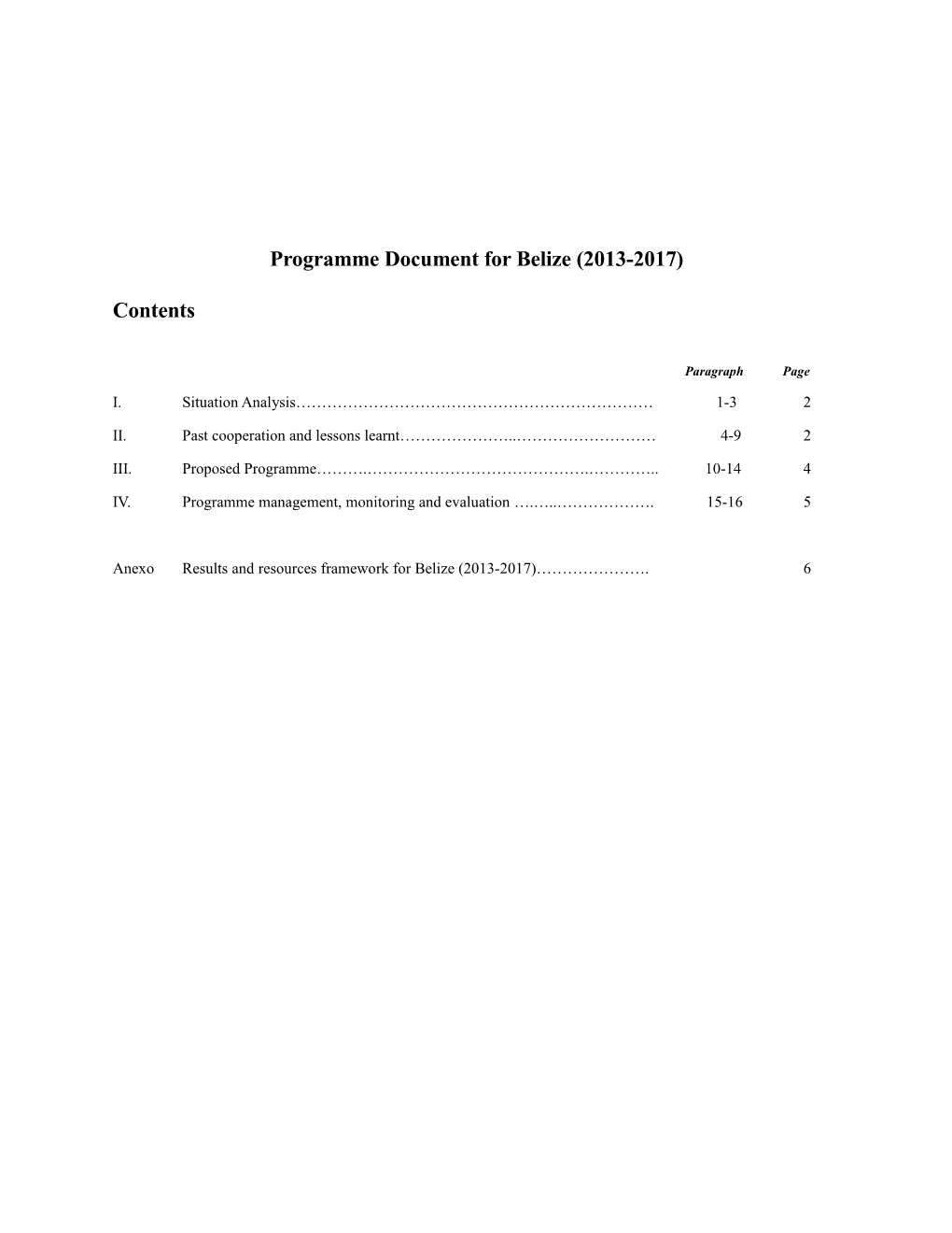 UNDP Country Programme Document for Belize