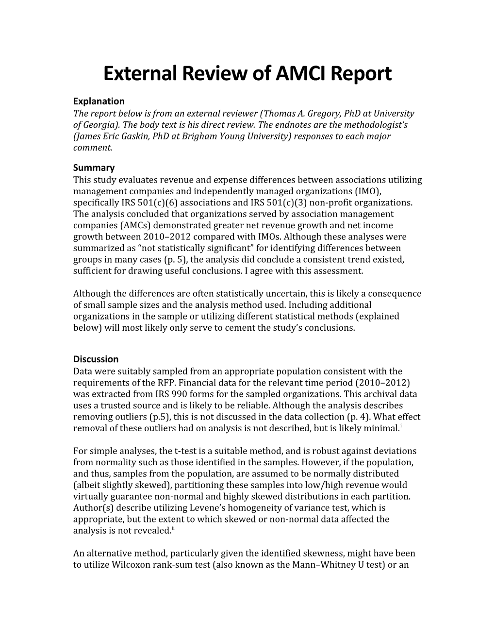External Review of AMCI Report