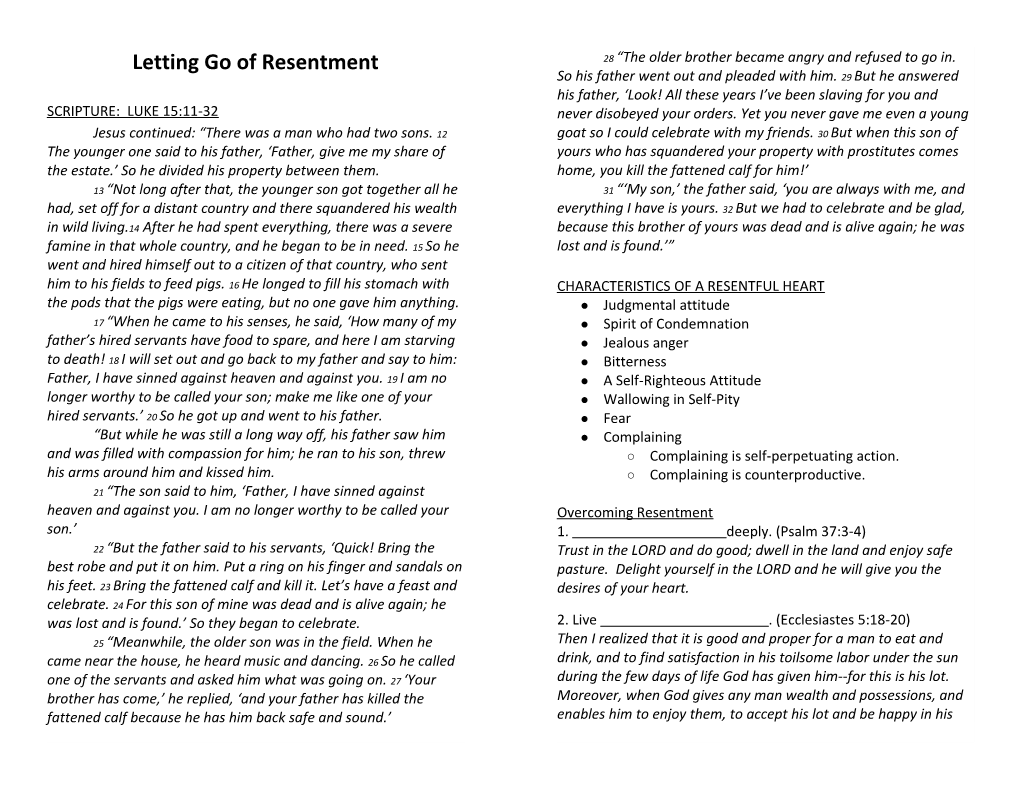 Letting Go of Resentment