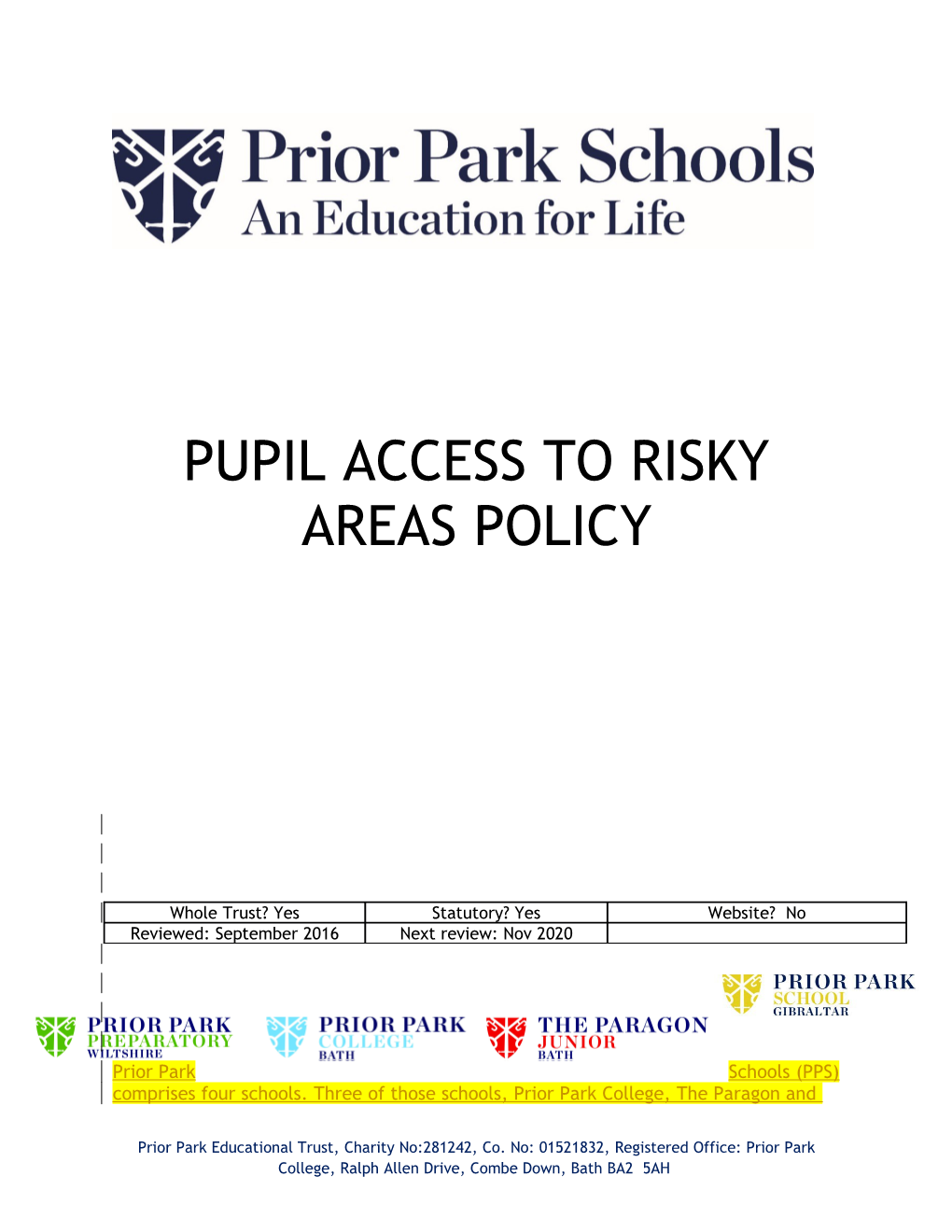 Pupil Access to Risky Areas Policy