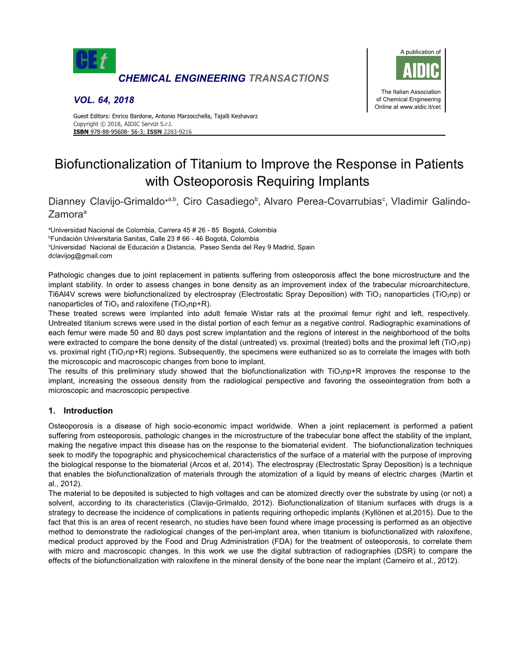 Biofunctionalization of Titanium to Improve the Response in Patients with Osteoporosis