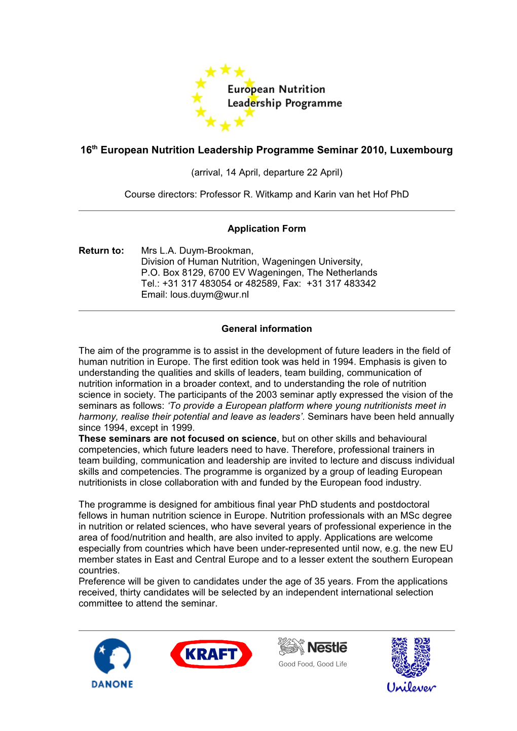 European Nutrition Leadership Programme Seminar 2003, Luxembourg