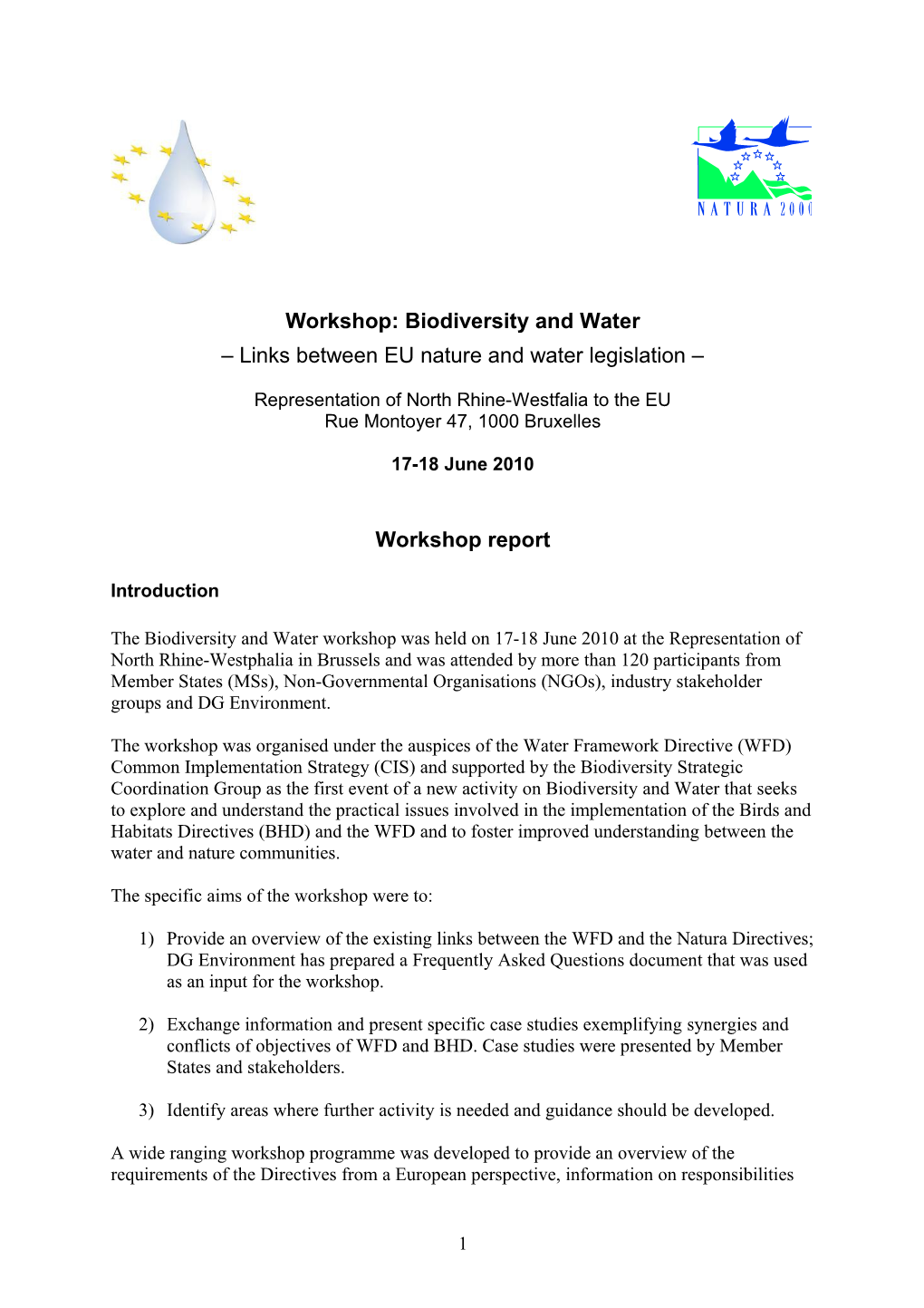 Outline Programme for Biodiversity and Water Workshop