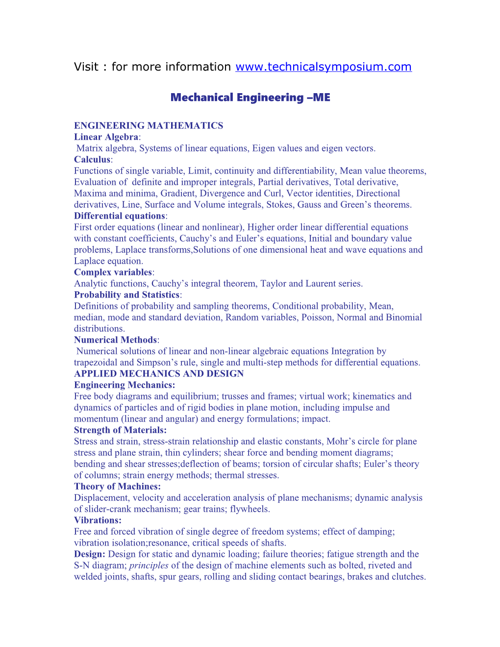 Mechanical Engineering ME