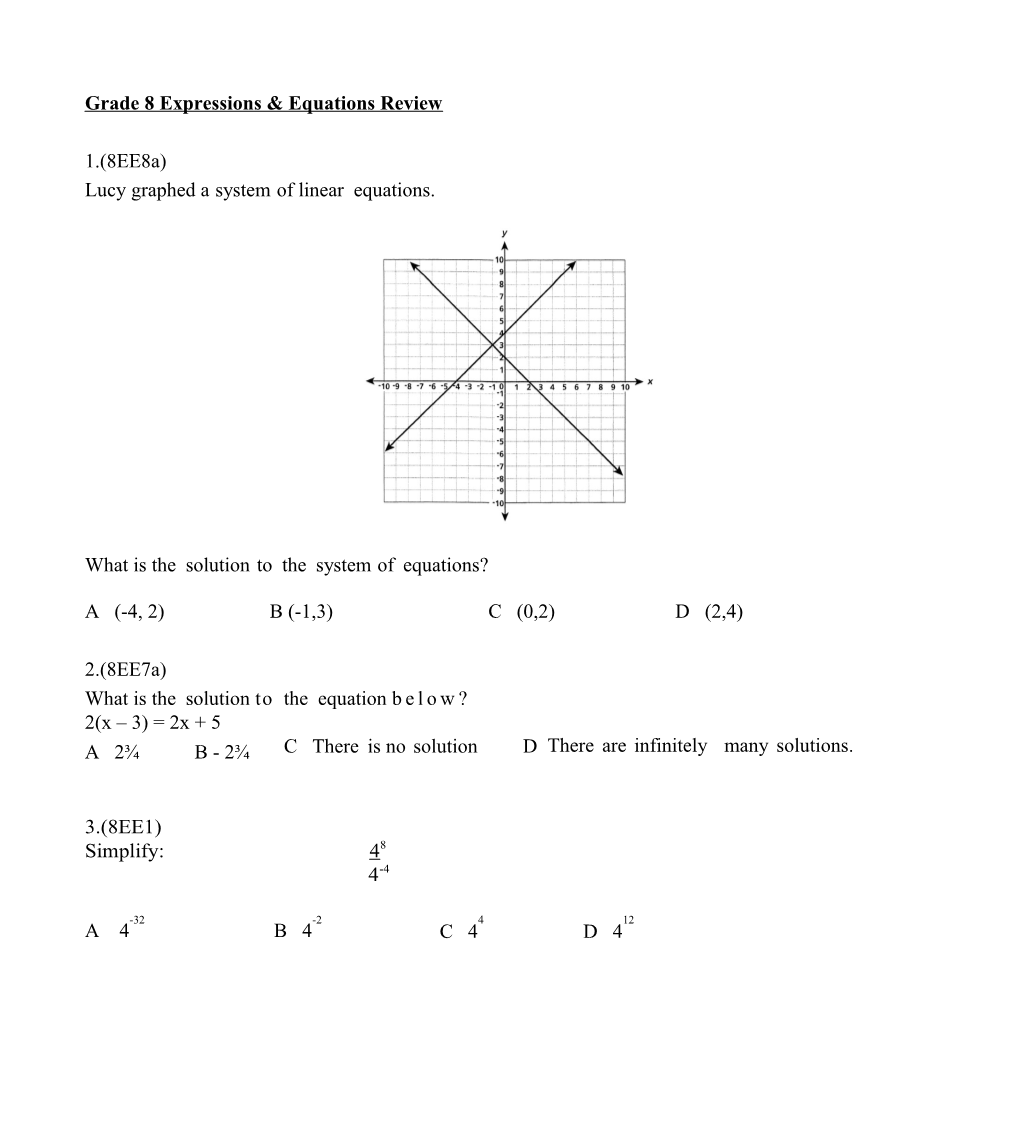 Grade 8 Expressions & Equations Review