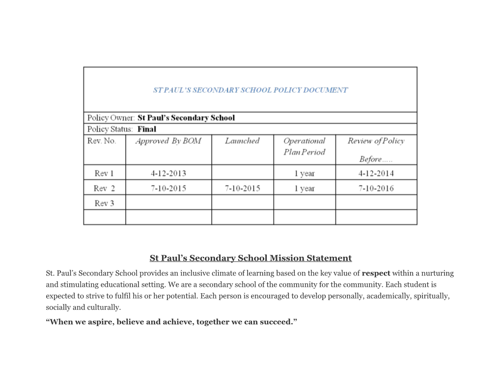 St Paul S Secondary School Mission Statement