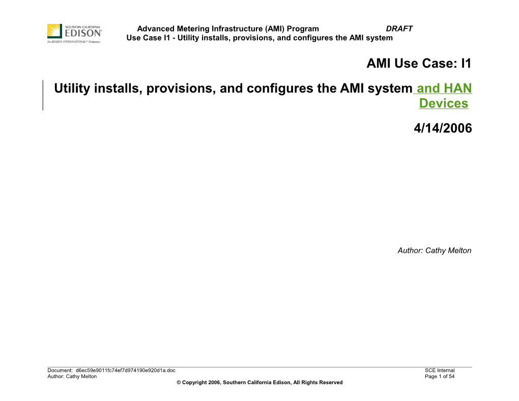 Use Case I1 - Utility Installs, Provisions, and Configures the AMI System