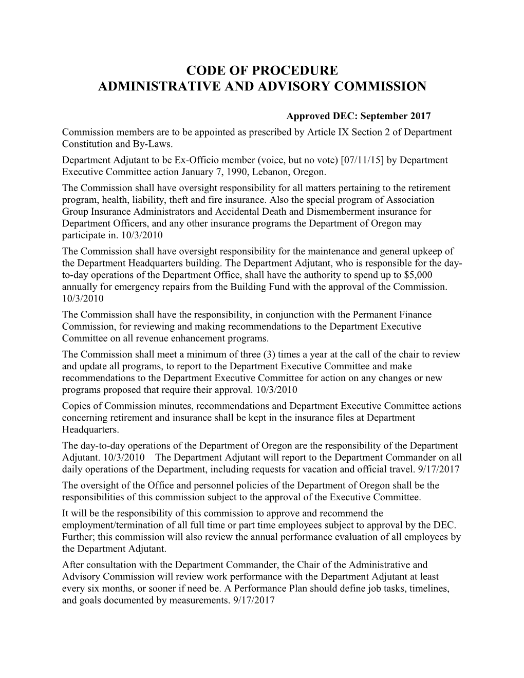 Administrative and Advisory Commission