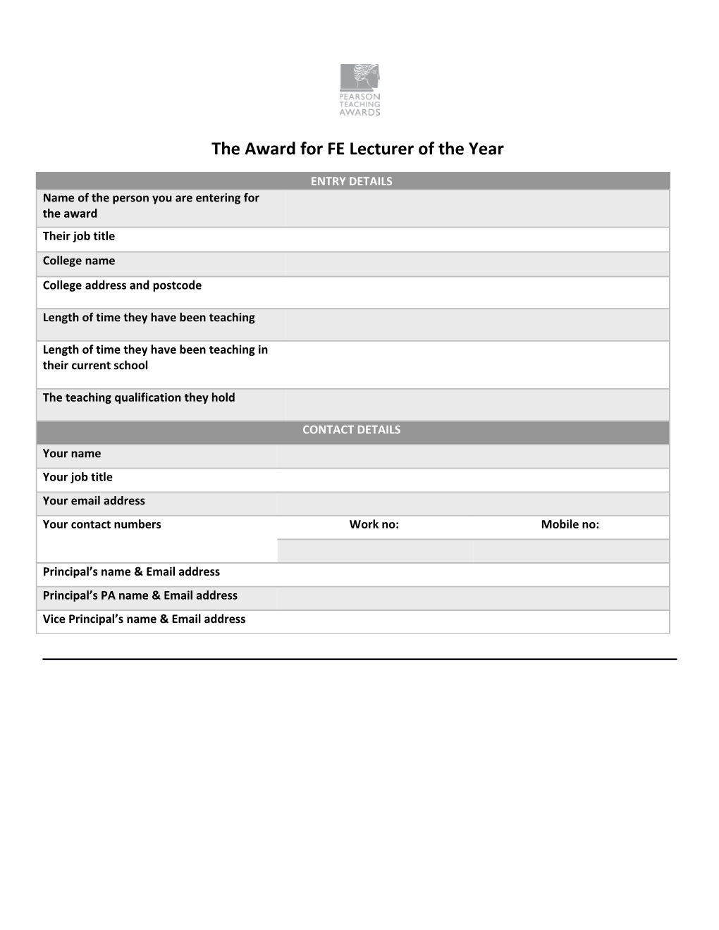 The Award for FE Lecturer of the Year