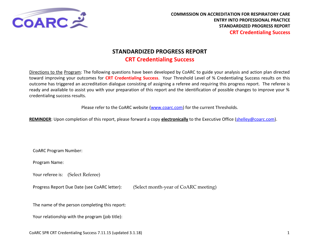 Standardized Progress Report Questions - Entry-Level Exam Threshold