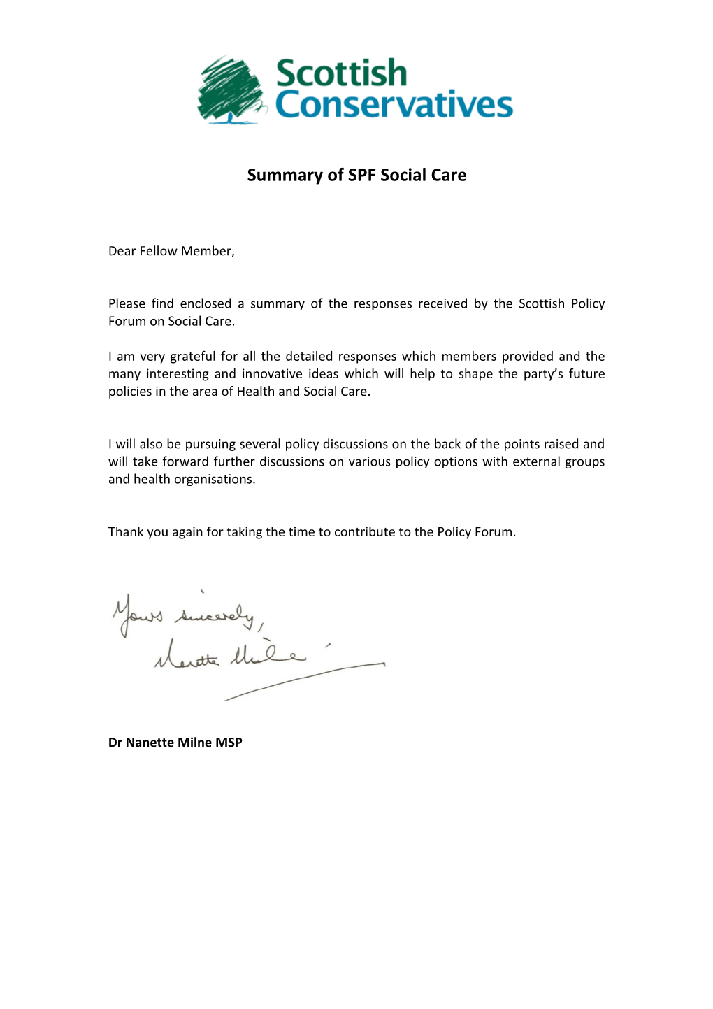 Summary of SPF Social Care