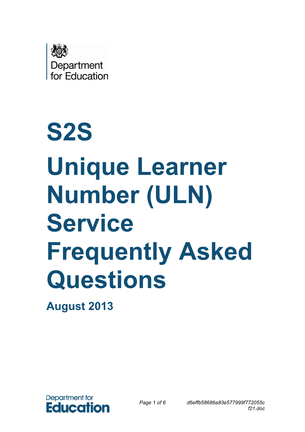 Unique Learner Number (ULN) Service Frequently Asked Questions