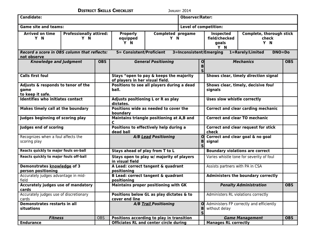 On Field Observation Form