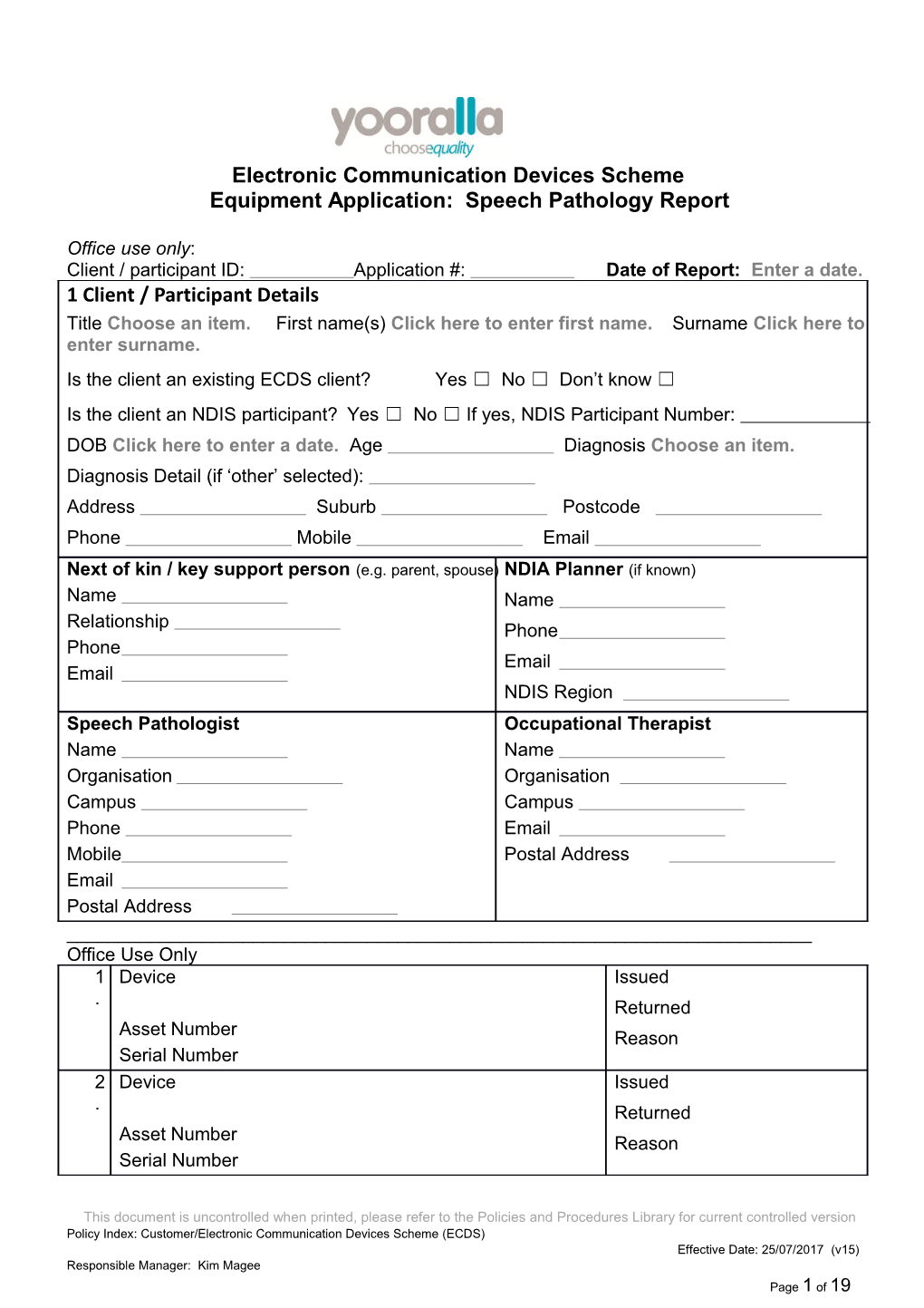 Speech Pathology Report Form