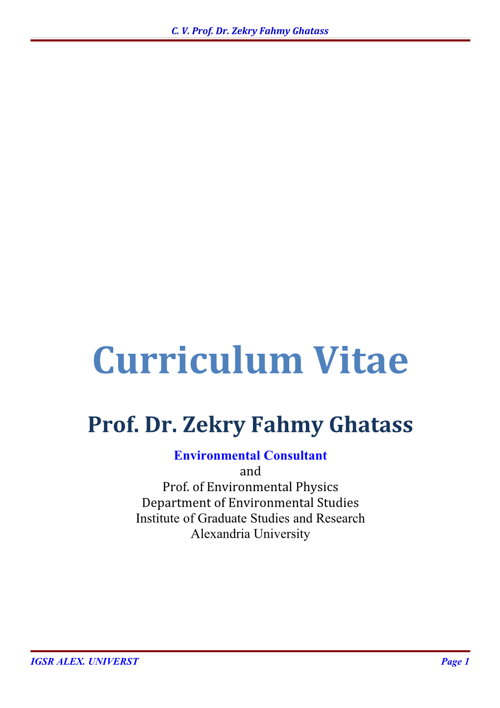 C. V. Prof. Zekry Fahmy Ghatass
