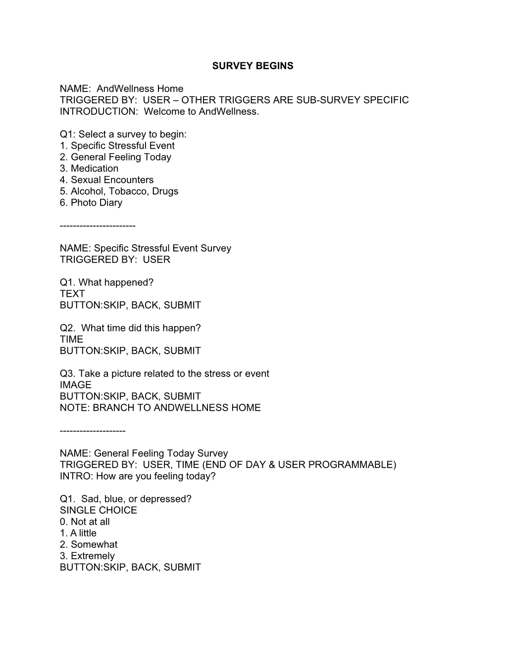 Template for Specifying Survey