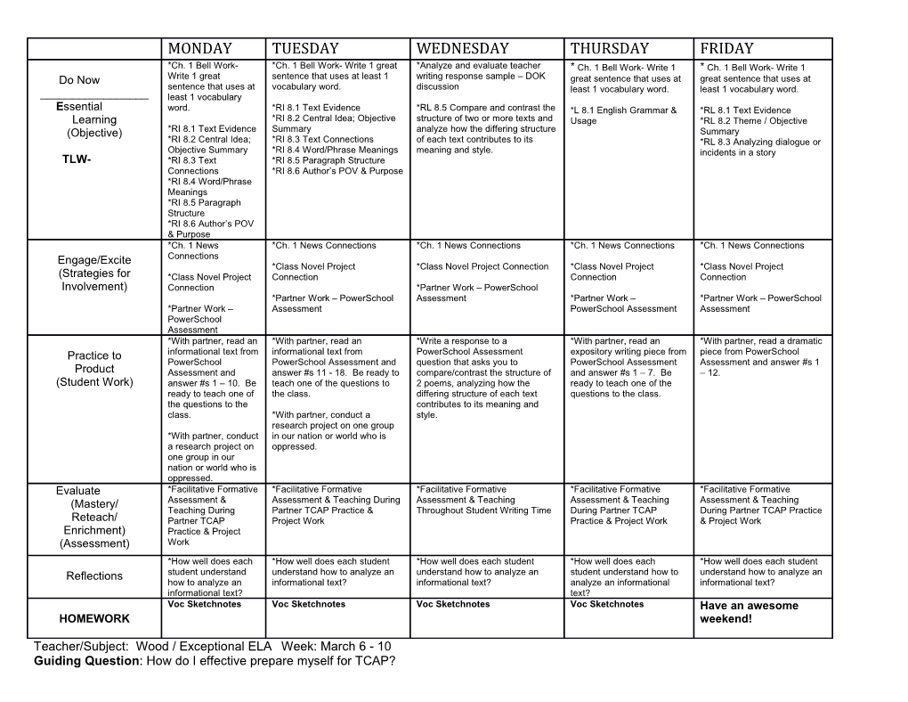 Guiding Question :How Do I Effective Prepare Myself for TCAP?