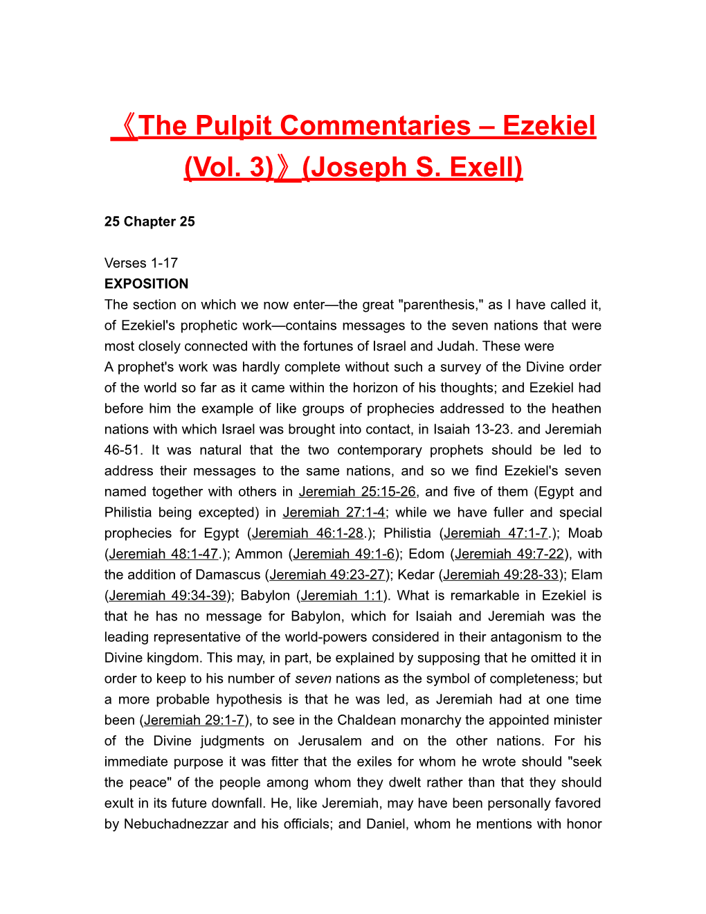 The Pulpit Commentaries Ezekiel (Vol. 3) (Joseph S. Exell)