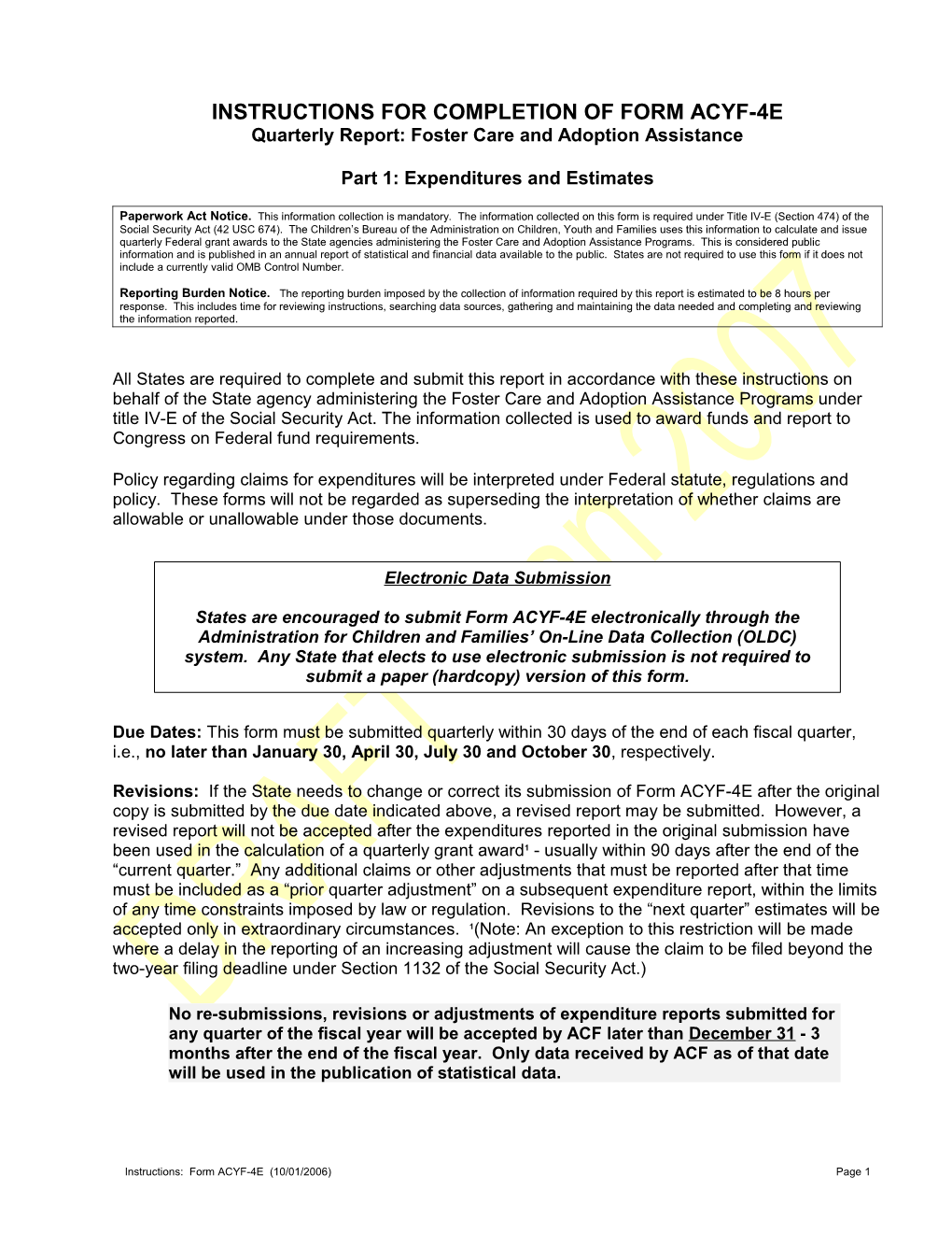 Instructions for Completing FORM ACF-IV-E-1