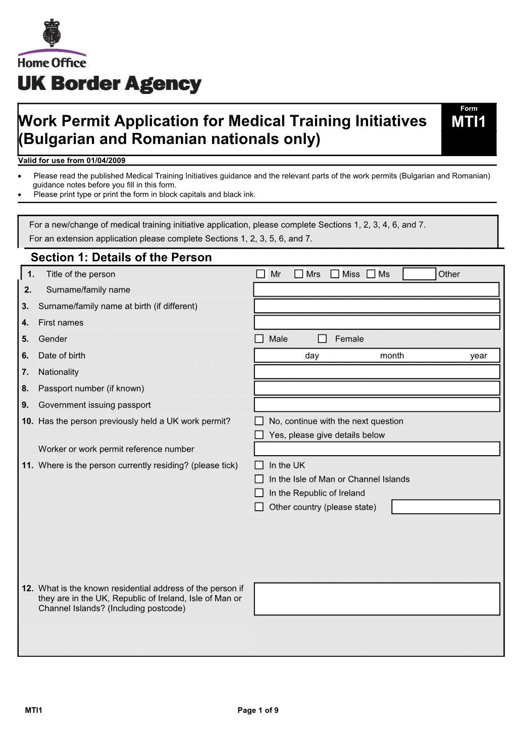Work Permit Application for Medical Training Initiatives
