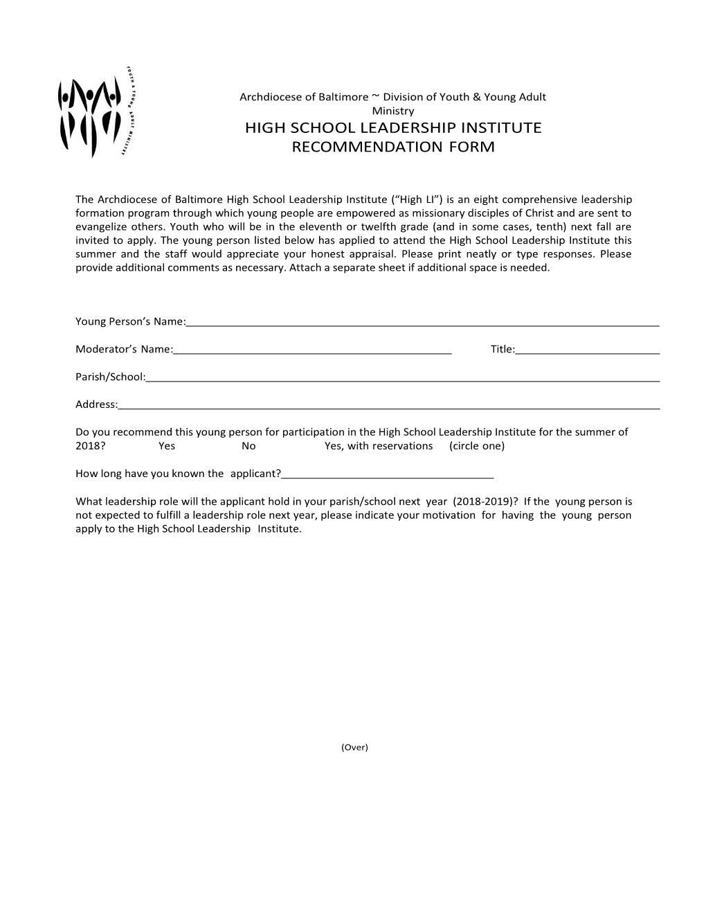 Highschoolleadershipinstitute Recommendationform