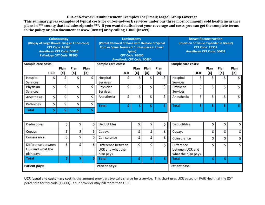 Out-Of-Network Reimbursement Examples for Small; Large Group Coverage