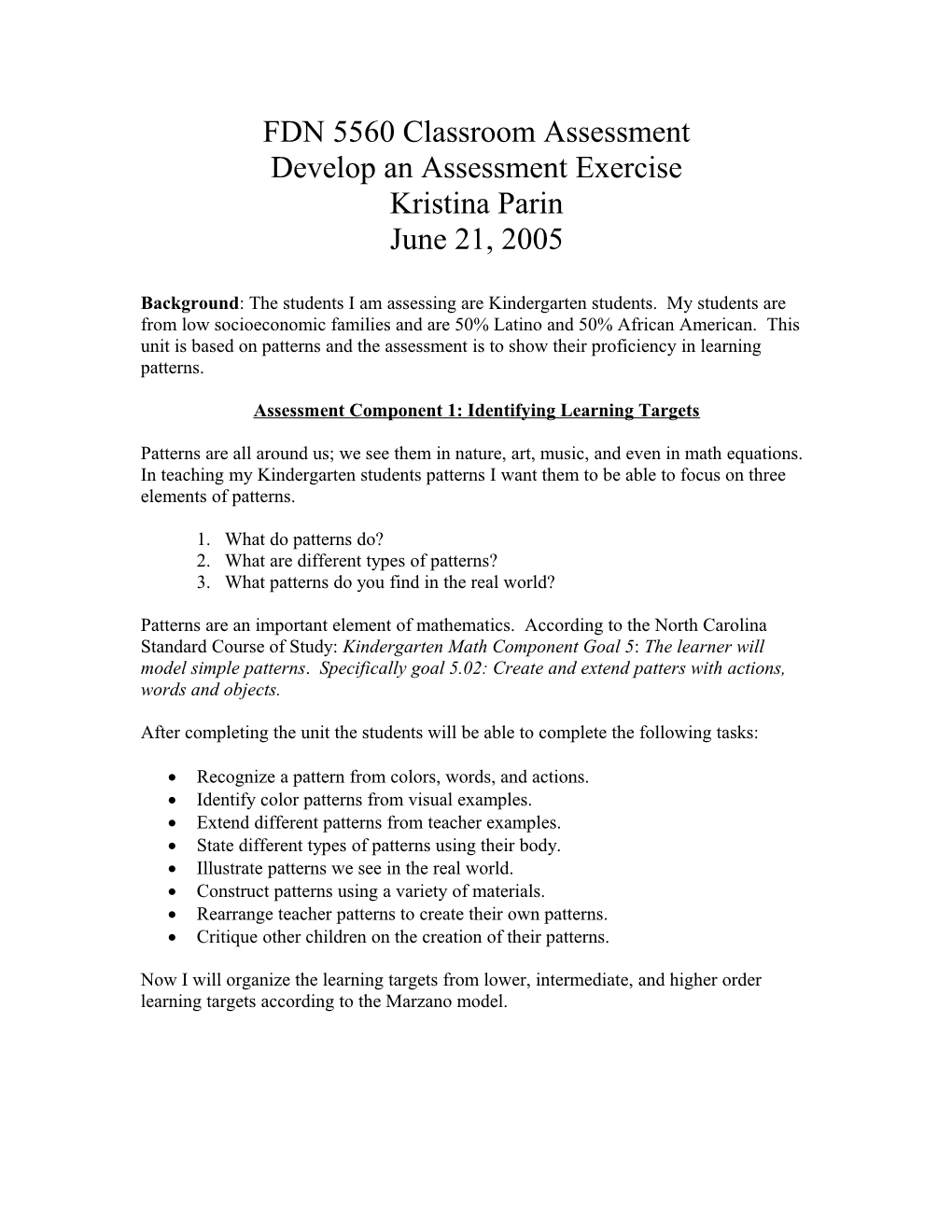 FDN 5560 Classroom Assessment