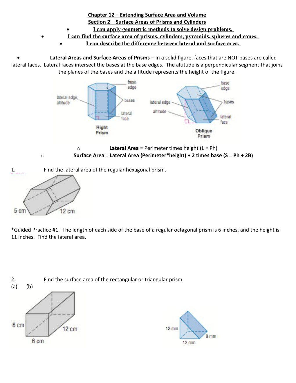 Chapter 12 Extending Surface Area and Volume