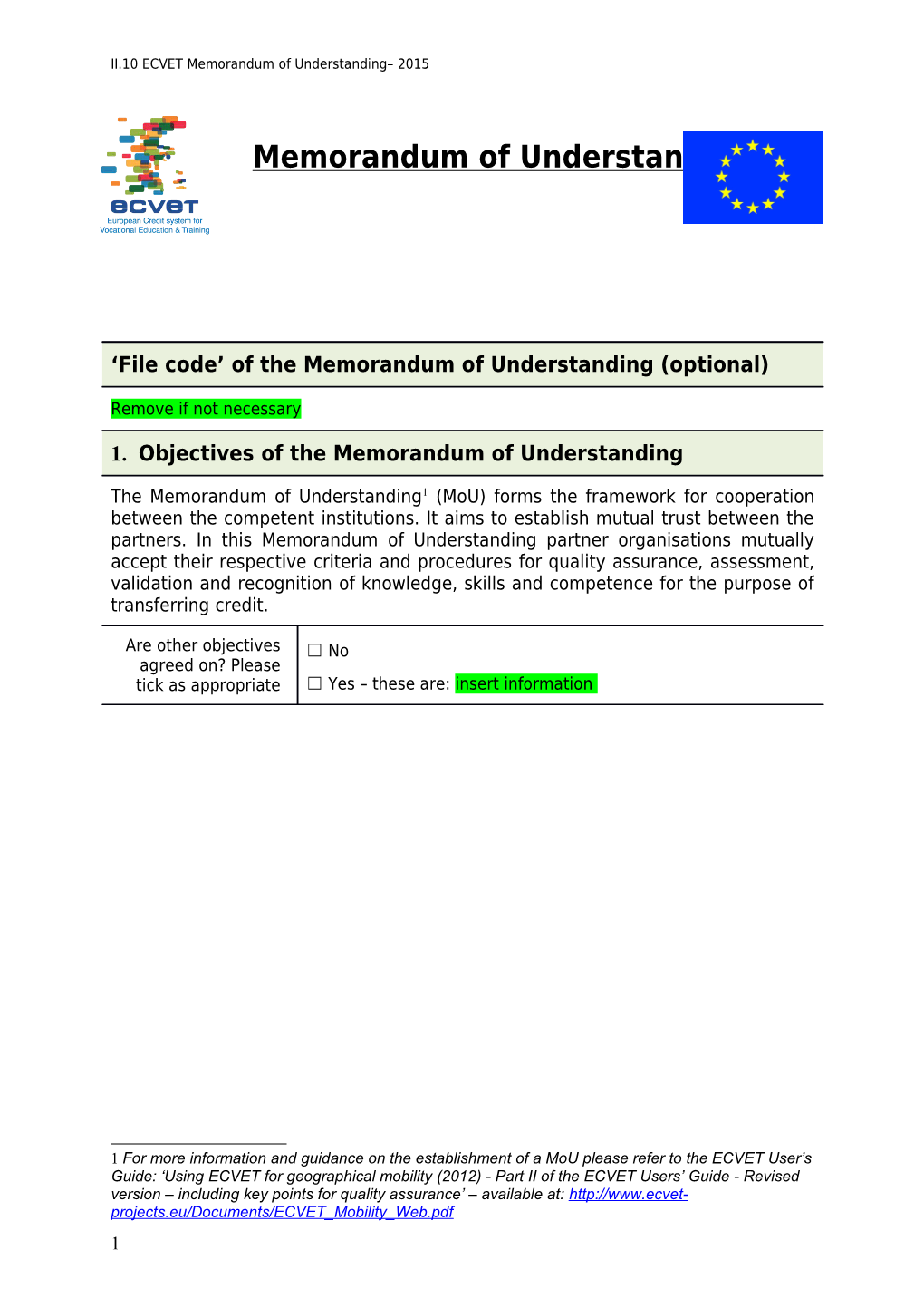 II.10 ECVET Memorandum of Understanding 2015
