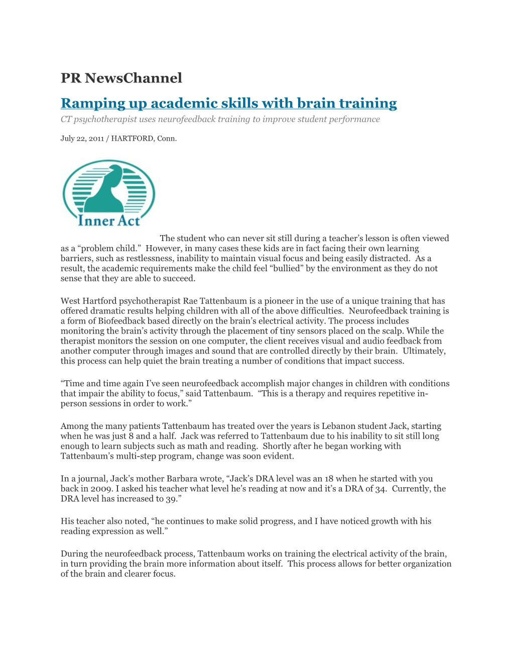 Ramping up Academic Skills with Brain Training