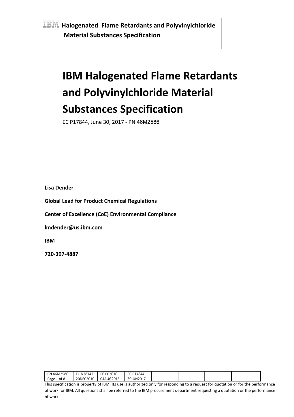 IBM Halogen and Polyvinylchloride Material Substances Specification