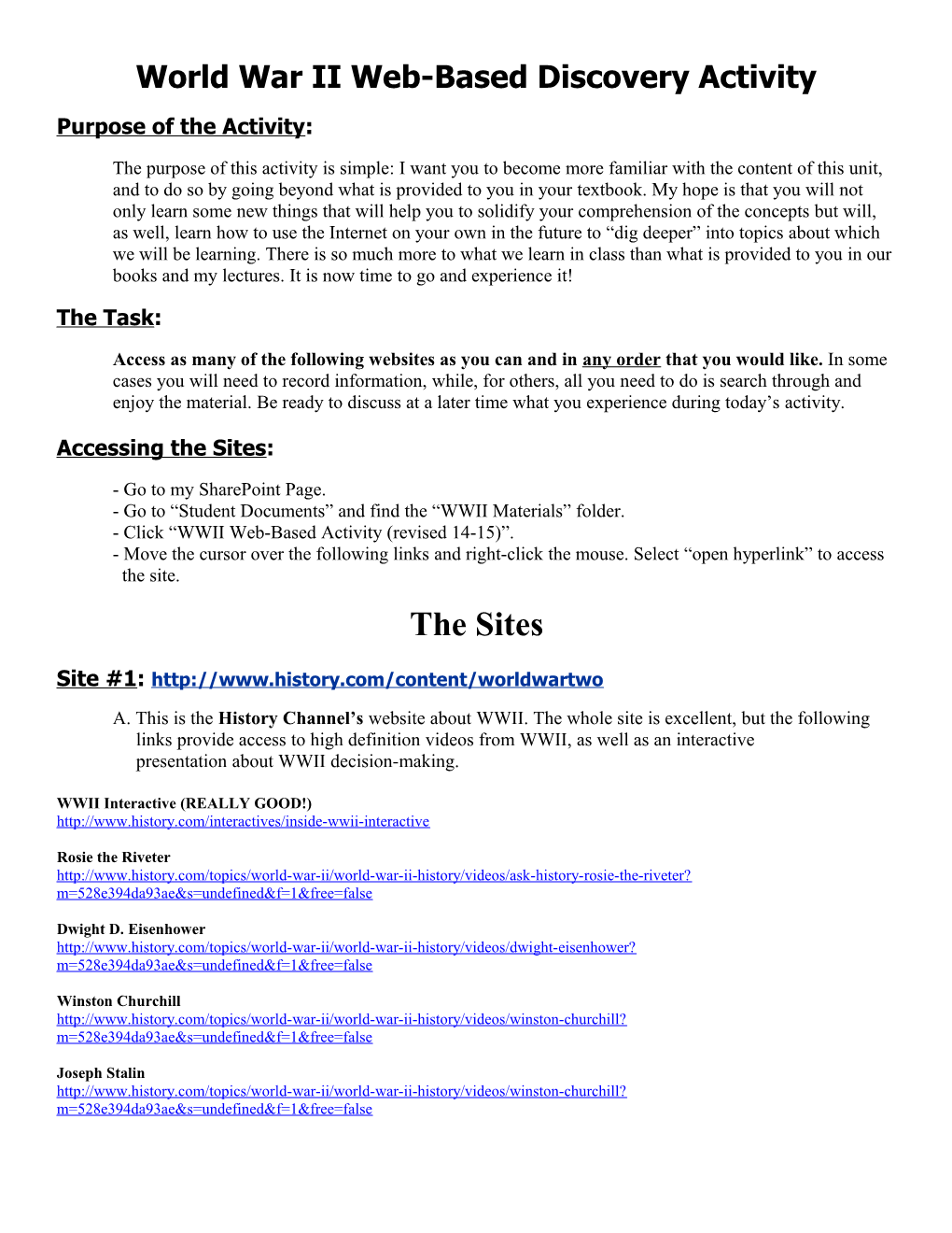 World War II Web-Based Discovery Activity