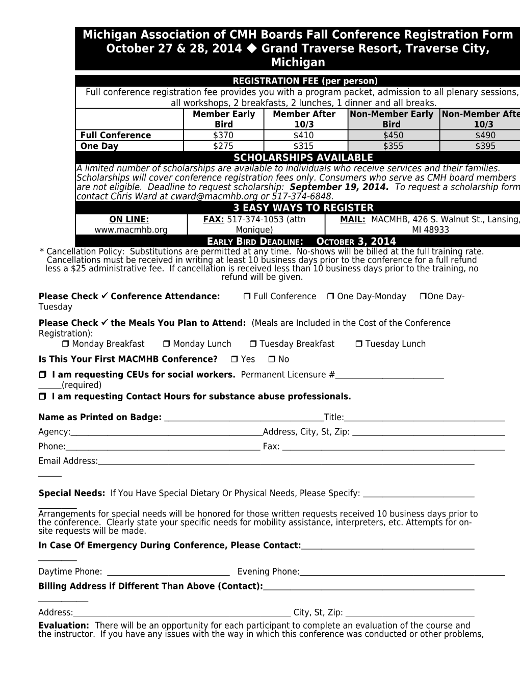 8Th Annual Michigan Substance Abuse Conference Registration Form