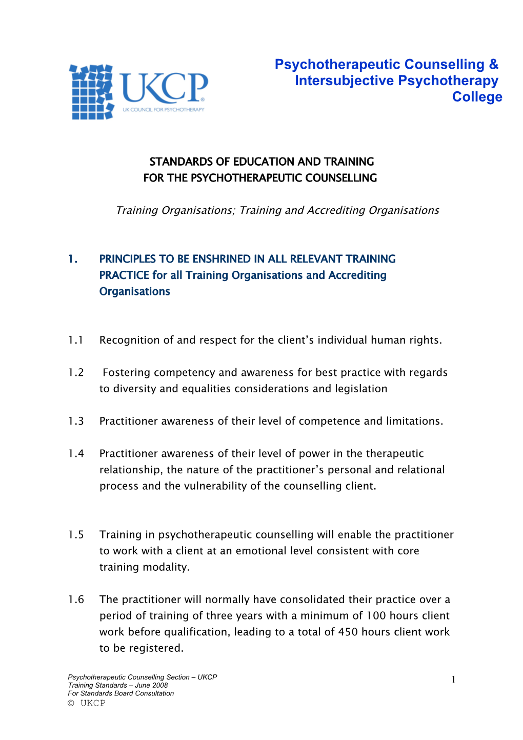 Standards of Education and Training